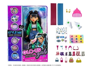GLO-UP GIRLS 10 inci 12 sendi kejutan padat fesyen anak patung dengan krim pewarna dan 5 aksesori kejutan Penerangan ciri [Rambut boleh dicelup. dan muka yang lain. Jari-jari anda boleh diletakkan dengan pelekat warna yang berbeza