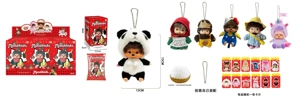 High-quality 1:1 festival gift series, mink plush PP cotton body vinyl face 15CM Monchhichi little red riding hood with pacifier, 6 styles 6PC with keychain, 1 random name card out of 6 styles