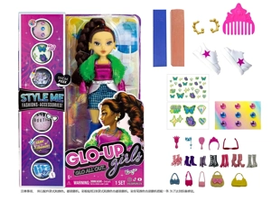 GLO-UP GIRLS 10 inci 12 sendi kejutan padat fesyen anak patung dengan krim pewarna dan 5 aksesori kejutan Penerangan ciri [Rambut boleh dicelup. dan muka yang lain. Jari-jari anda boleh diletakkan dengan pelekat warna yang berbeza