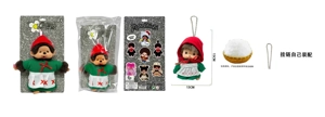 High-quality 1:1 New Japanese style mink plush PP cotton body vinyl face 15CM Monchhichi with pacifier and colorful bib, with self-assembly bead chain