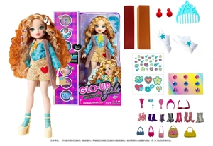 GLO-UP GIRLS 10 นิ้ว 12 ข้อ ตุ๊กตาแฟชั่น พร้อมครีมย้อมสีและอุปกรณ์เสริม 5 ชนิด รายละเอียดคุณสมบัติ [ผมสามารถย้อมสีได้.หน้า.นิ้วของคุณสามารถติดรูปแบบที่แตกต่างกันด้วยสติกเกอร์สี]