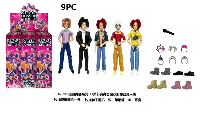 1 - to - 1 K-POP setan berburu kelompok pria live-action 11.5 inci 11 sendi tubuh padat Baby skirt - ABBy - Mystery - Jinu-Romane setan berburu band 5 campuran 9PC dengan mikrofon dengan kalung dengan sepatu