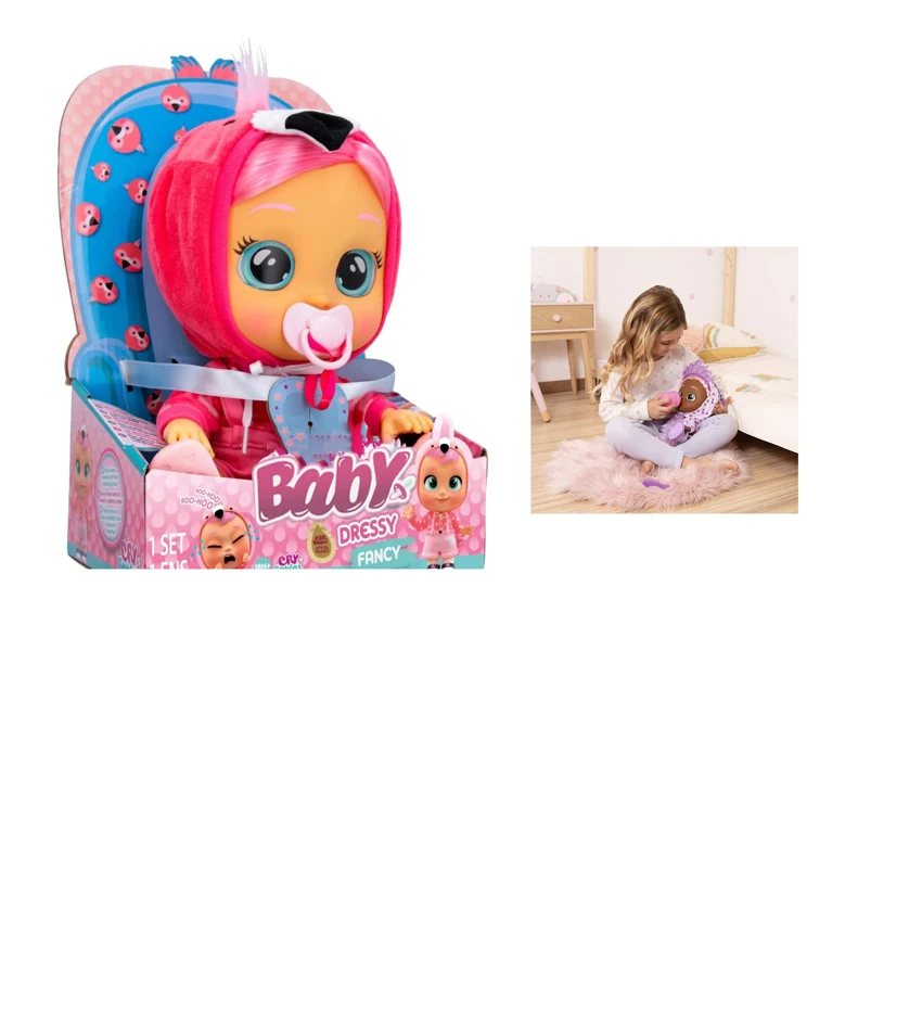 Plush Flamingo - Generation 16 14-inch Vinyl Crying Girl Doll with Hair, 4 sound effects cry Babies-Tutti Fritti, tear-shedding function, water-absorbing feeding bottle and pacifier. Plush with warming function, 2-piece outfit