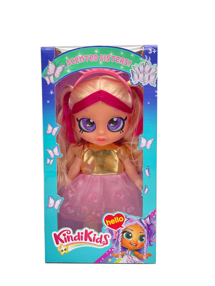 Premium 1:1 16-inch Spring Body Full Vinyl Kindi Kids Doll with Glass Eyes, Theme Light & Music and Crown [Doll has head-shaking function]