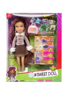 OMG BRATZ Series 10" Solid Plush Big-Head Bratz Doll with Big Feet & Thighs, 8-Piece Accessory Set, 7-Piece Pet Set and Diamond Bag