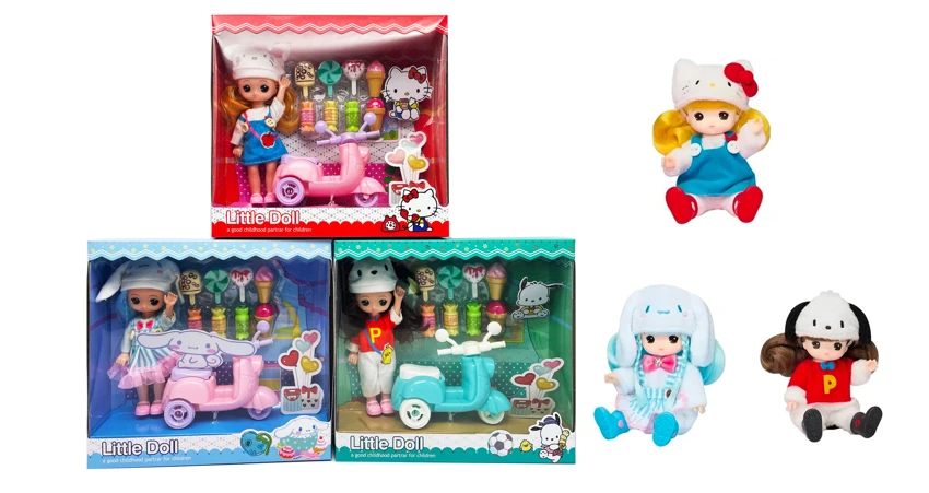 1 kepada 1 Set Set 6.5 inci padat Cool Lomi anak patung dengan kartun motosikal dengan 8 set gula-gula dan kad
