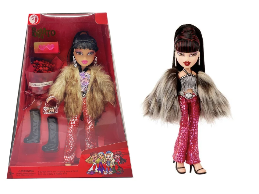 OMG BRATZ Winter Series 10' Solid Plush Big-Head Bratz Doll with Big Feet & Thighs, Long Boots, Real Flower, Diamond Bag and Glasses