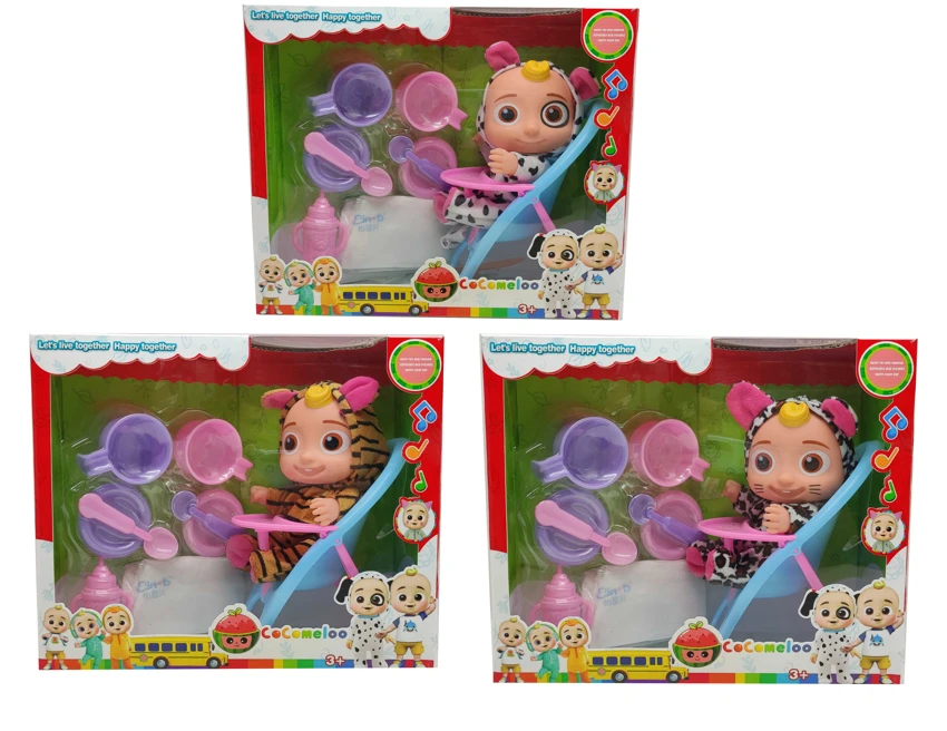 10 Inch Vinyl Cocomelon Super Baby with 4 Theme Songs and Christmas Theme Music 3 Different Theme Characters Assorted with Play House Set, Diaper and Walker