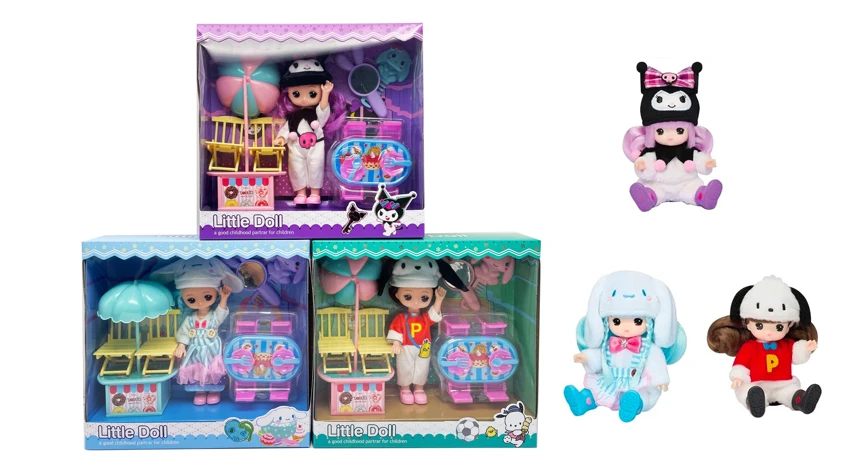 Set 1 - to - 1 seri boneka mewah 6,5 inci dengan set kue, sisir, cermin 3 campuran
