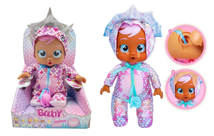 Premium 1 kepada 1 12 inci kepala kapas kapas kapas kapas tangan dengan air mata sebenar. Kristal piyama Tiranosaurus menangis anak patung dengan muzik empat suara cry Babies-Tutti Fritti dengan ciri air mata mengalir, dengan pacifier