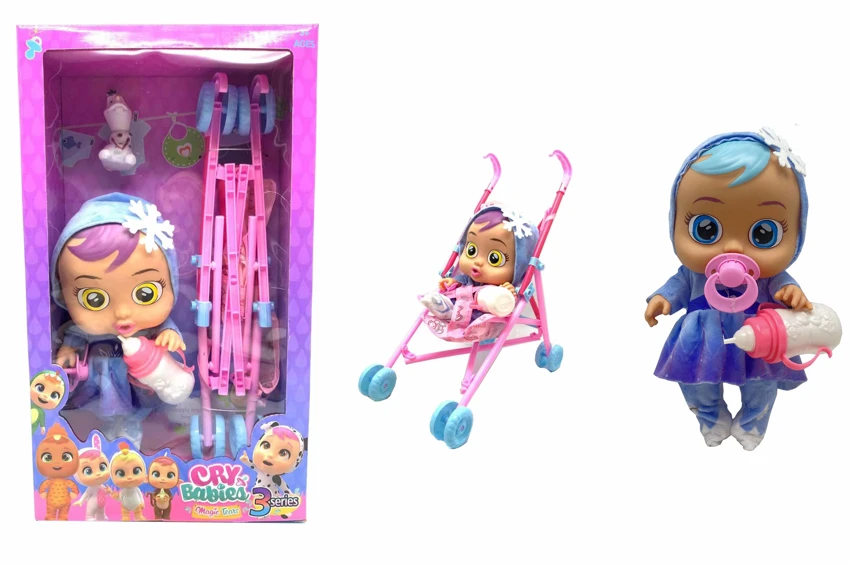 Boneka menangis 14 inci dapat minum air mata nyata dengan empat musik AAD.Mother.Angry.Cry Ice Sheet dengan troli besar dengan botol susu tunggal, puting, baskom air tidak basah.