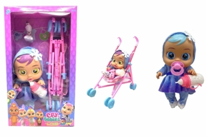 Boneka menangis 14 inci dapat minum air mata nyata dengan empat musik AAD.Mother.Angry.Cry Ice Sheet dengan troli besar dengan botol susu tunggal, puting, baskom air tidak basah.