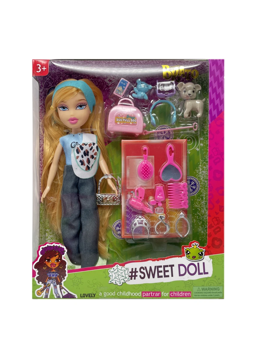 OMG BRATZ Series 10' Solid Plush Big-Head Bratz Doll with Big Feet & Thighs, 8-Piece Accessory Set, 7-Piece Pet Set and Diamond Bag