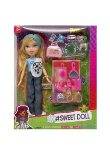 OMG BRATZ Series 10" Solid Plush Big-Head Bratz Doll with Big Feet & Thighs, 8-Piece Accessory Set, 7-Piece Pet Set and Diamond Bag