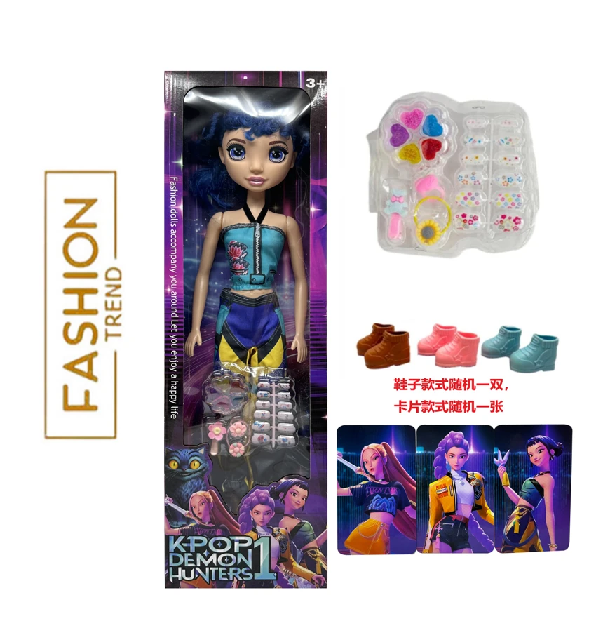 K-POP Rainbow Demon Hunter Girl Group Live Action 22-inch Blow Mold Body Barbie with Theme Music, 5-piece real cosmetic oil set and 1 Golden Mink Card