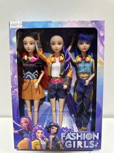 K-POP Demon Hunter Girl Group Live Action 11.5-inch 12-joint Solid Rumi Performance Barbie, 3-pack assorted with Headphones