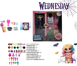 [Non-Infringing Packaging] Wednesday Addams OMG LOL Surprise Doll 10" 12-Joint Solid Body Series with 9 Different DIY Surprise Accessories (Doll hair can be dyed in different colors, clothes can be colored)
