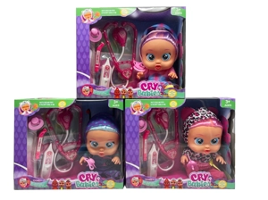 14" Vinyl Crying Doll with Hair, Drinking & Real Tear-Shedding Function, 4-Tone Music (DAD, Mother, Angry, Cry), with Pacifier, Feeding Bottle and Stethoscope Set Assorted