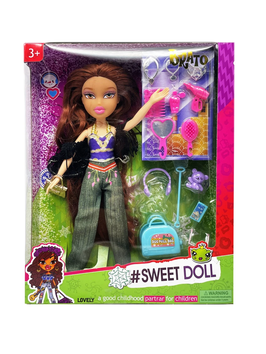 OMG BRATZ Series 10' Solid Plush Big-Head Bratz Doll with Big Feet & Thighs, 8-Piece Accessory Set, 7-Piece Pet Set and Diamond Bag