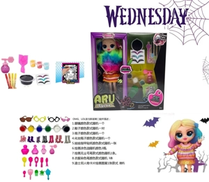 ( Kemasan non-pelanggaran ) Adam 's Wednesday OMG LOL kejutan boneka 10 inci 12 sendi seri tubuh padat dengan 9 aksesori kejutan DIY yang berbeda [Rambut boneka dapat menambahkan warna yang berbeda, pakaian dapat menambahkan warna,]