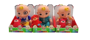10 Inch Vinyl Cocomelon Super Baby with 4 Different Theme Songs and Christmas Music 3 Styles Theme Clothes COCO Assorted with Cotton-filled Bear