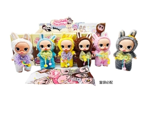 Generasi ke - 4 POPMART Bubble Mart LABUBU Jantung Macaron 8 inci bulu kain kain kain kain dengan kunci 6 jenis 6PC campuran
