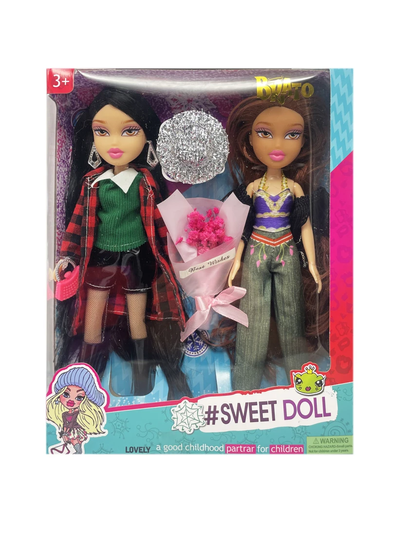OMG BRATZ (Bratz)   Siri musim panas 10 inci kaki besar paha padat boneka kepala besar Beez dua orang dengan tali rambut emas seikat bunga sebenar