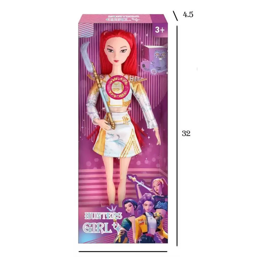 K-POP Demon Hunter Girl Group Animation 11.5-inch 12-joint Solid Rumi Performance Barbie with Colorful Lights, Theme Song and Weapon