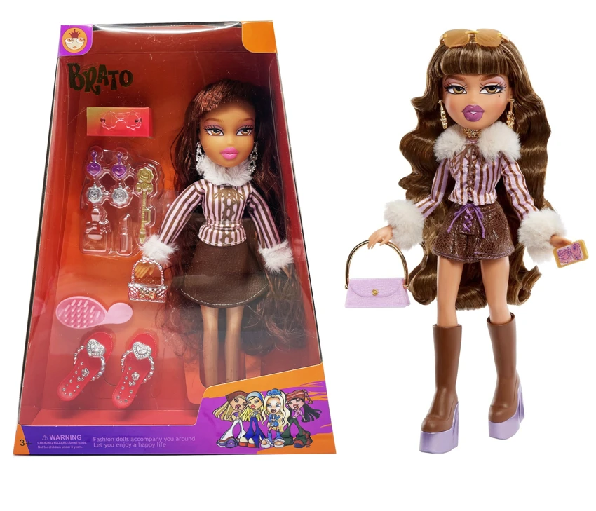 OMG BRATZ รองเท้าบูท   ตุ๊กตา 10 นิ้ว ขาใหญ่ ตุ๊กตาหัวใหญ่ พร้อมเครื่องประดับ ชุด 5 ชิ้น พร้อมแว่นตา พร้อมหวี สายเพชร กระเป๋า สายรองเท้า