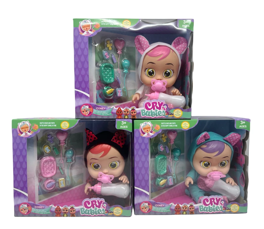 Boneka menangis 14 inci akan minum air, air mata mengalir dengan empat suara musik, DAD.Mother.Angry.Cry dengan pacifier, botol susu, set balon, campuran