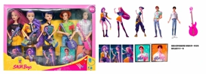1:1 K-POP Demon Hunting Boy Group Live-action Version 11.5 Inch 11 Joints Solid Body Demon Hunting Boy Group VS Demon Hunting Girl Group 5 People Assorted with Guitar and One Card