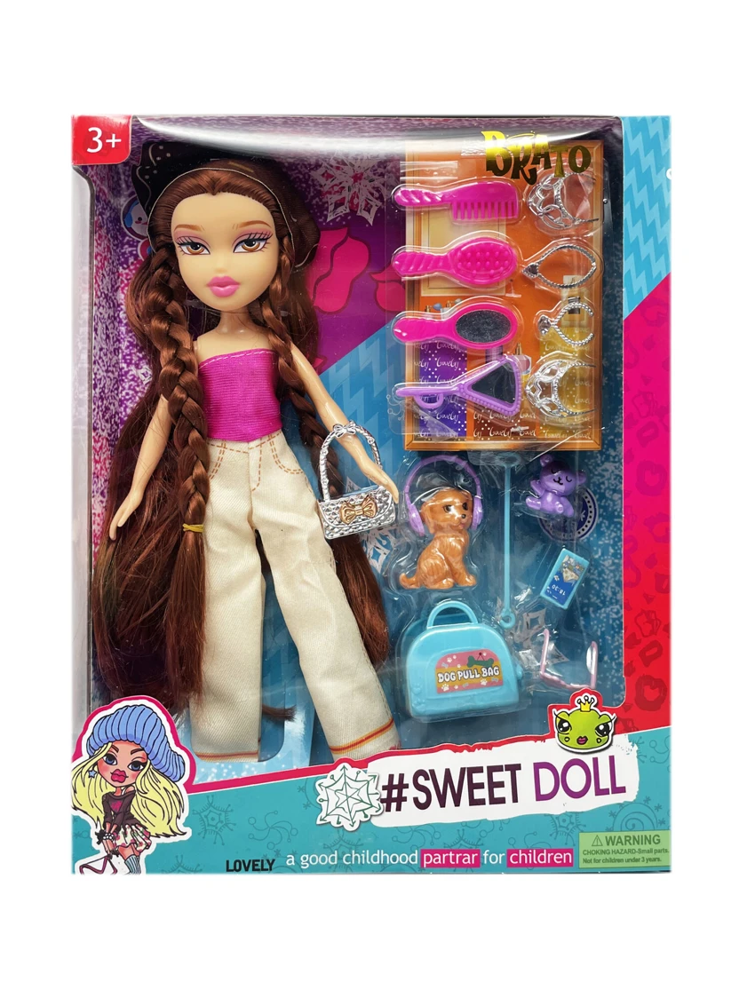 OMG BRATZ Series 10' Solid Plush Big-Head Bratz Doll with Big Feet & Thighs, 8-Piece Accessory Set, 7-Piece Pet Set and Diamond Bag