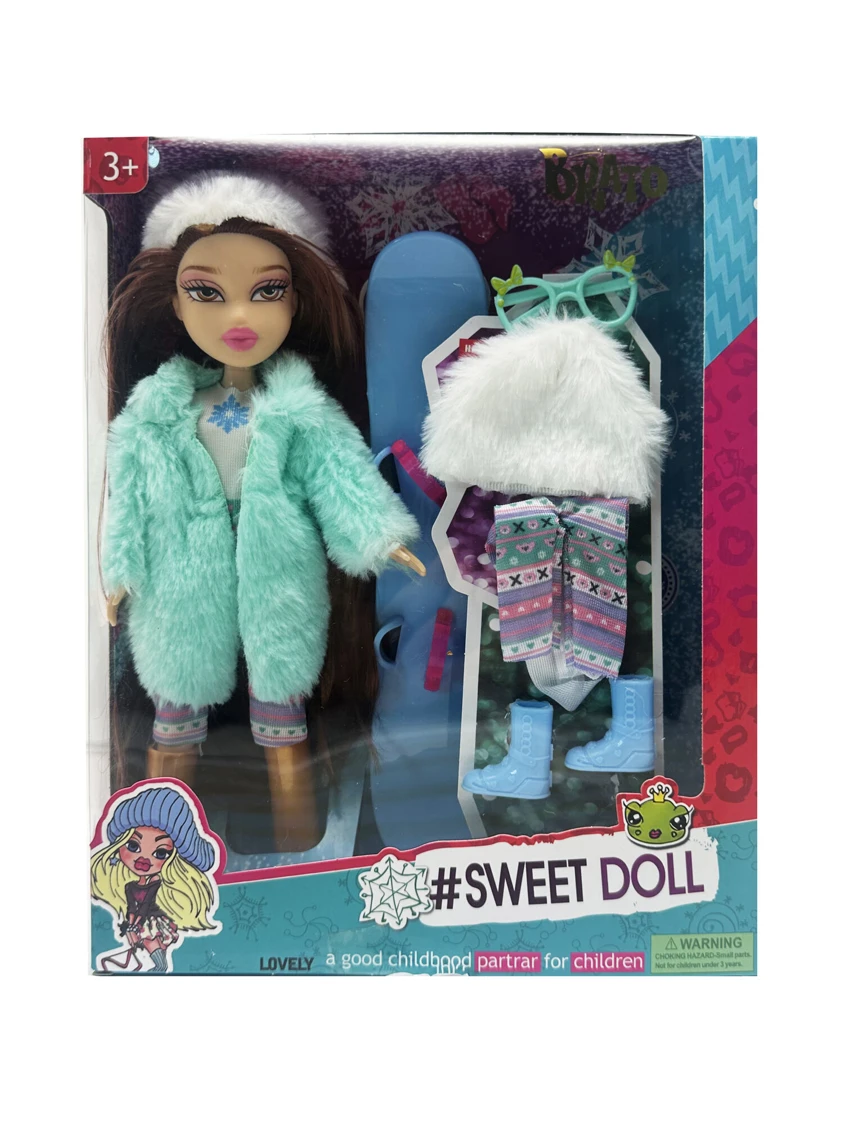 OMG BRATZ (Bratz)   Siri musim sejuk 10 inci kaki besar paha padat berbulu kepala besar anak patung Beez dengan set skating dengan pakaian berbulu