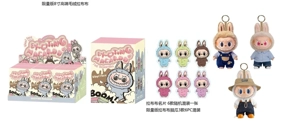 Edisi terbatas 3rd Generation POPMART Bubble Mart LABUBU Heartbeat Macaron 8 inci bulu kain kain kain dengan gantungan kunci dengan 6 kartu nama acak dengan 1 [2 set pakaian] 3 jenis 6PC