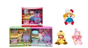 Set 1 ke 1 Bulu 6.5 inci Solid Cool Lomi Anak patung dengan set kek, sisir, cermin 3 campuran