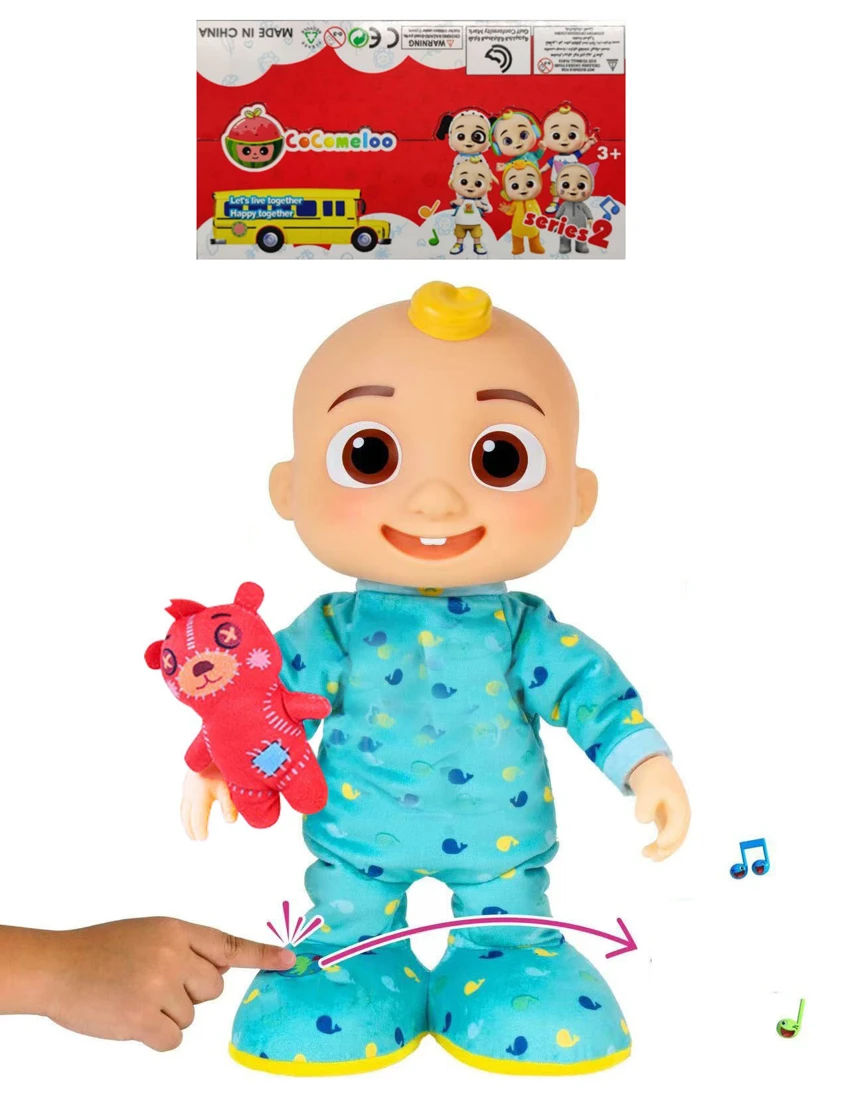 Cocomelon 22 inci elektrik padat watak utama dengan beruang kecil Penerangan fungsi [boleh berjalan. Boleh nyanyi lagu, boleh tertawa, boleh menari