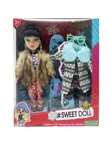 OMG BRATZ (Bratz)   Siri musim sejuk 10 inci kaki besar paha padat berbulu kepala besar anak patung Beez dengan set skating dengan pakaian berbulu