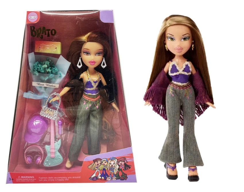 OMG BRATZ (Bratz)   Siri musim panas 10 inci kaki besar paha badan padat kepala besar boneka Baez dengan bunga sebenar dengan batu 4 keping set dengan beg berlian dengan cermin mata