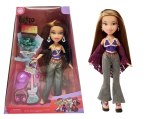 OMG BRATZ (Bratz)   Siri musim panas 10 inci kaki besar paha badan padat kepala besar boneka Baez dengan bunga sebenar dengan batu 4 keping set dengan beg berlian dengan cermin mata