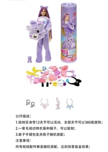 Generation 20 Premium Surprise 11.5-inch 12-joint Solid Rainbow Pocket Bear Cute Pet Barbie with 1 set of animal plush fashion clothes, hair clip, handbag and shoes, 4 styles of accessories