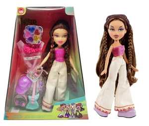 OMG BRATZ รองเท้าบูท   ตุ๊กตา 10 นิ้ว เท้าใหญ่ต้นขาตัวทึบหัวใหญ่ พร้อมน้ํามันแต่งหน้าสีสัน ดอกไม้แท้ กระเป๋าเพชร ร็อค 4 ชิ้น
