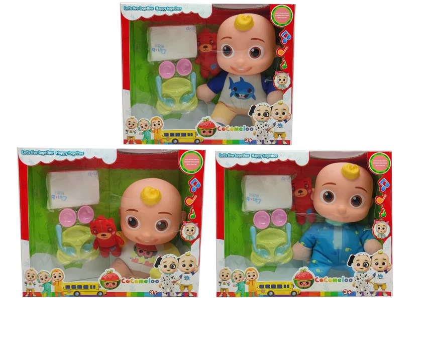 14 inci kepala kapas cocomelon Super bayi dengan 4 tema muzik dan Krismas tema muzik 3 watak-watak tema yang berbeza campuran kapas padding Mickey Bears perabot dan popok