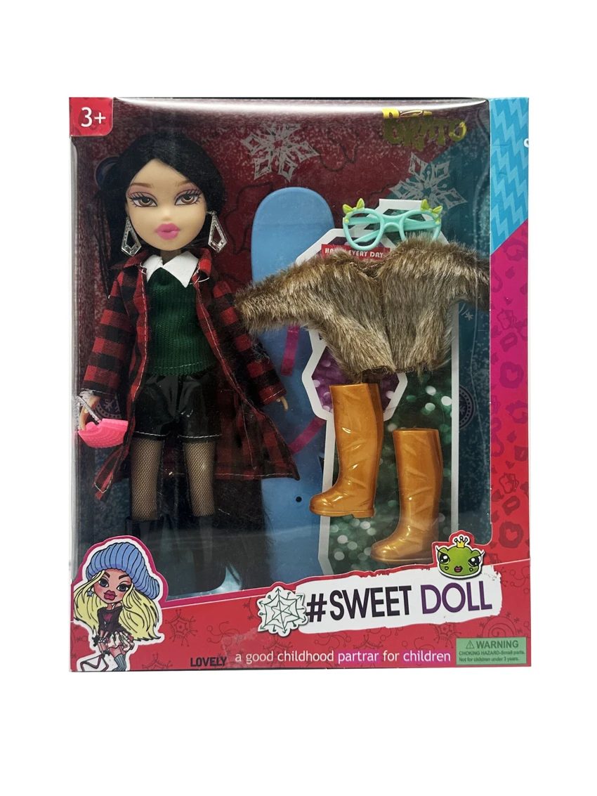 OMG BRATZ (Bratz)   Siri musim sejuk 10 inci kaki besar paha padat berbulu kepala besar anak patung Beez dengan set skating dengan pakaian berbulu