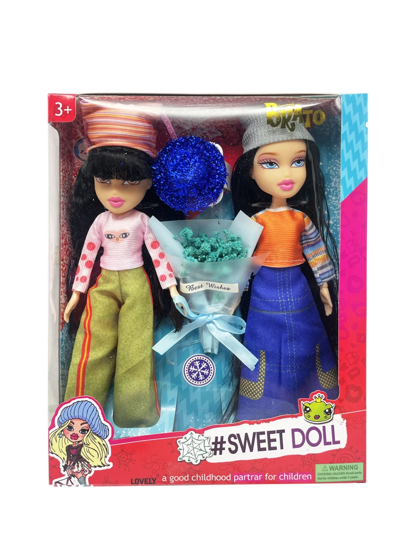 OMG BRATZ adalah   Seri musim panas 10 inci kaki besar paha padat boneka boneka kepala besar Baez ganda dengan tali emas tali rambut seikat bunga asli