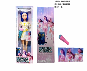 Generation 2 K-POP Demon Hunting Girl Group Animation Version 22 Inch Blow Molding Body with Theme Song Music Barbie with Golden Mink Card and One Large Microphone