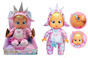 High-Grade 1:1 12" Vinyl Head & Hands, Plush Cotton Body with Real Tear-Shedding. Crystal Pajamas Stegosaurus Crying Doll with 4-Tone Music Cry Babies-Tutti Fritti, Tear-Shedding Function and Pacifier