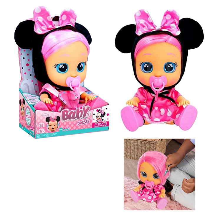 Plush Minnie - Generation 16 14-inch Vinyl Crying Girl Doll with Hair, 4 sound effects cry Babies-Tutti Fritti, tear-shedding function, water-absorbing feeding bottle and pacifier. Plush with warming function, 2-piece outfit