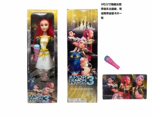 Generation 3 K-POP Demon Hunting Girl Group Animation Version 22 Inch Blow Molding Body with Theme Song Music Barbie with Golden Mink Card and One Large Microphone