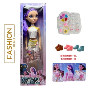 K-POP Rainbow Demon Hunter Girl Group Live Action 22-inch Blow Mold Body Barbie with Theme Music, 5-piece real cosmetic oil set and 1 Golden Mink Card
