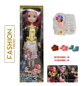 K-POP Rainbow Demon Hunter Girl Group Live Action 22-inch Blow Mold Body Barbie with Theme Music, 5-piece real cosmetic oil set and 1 Golden Mink Card